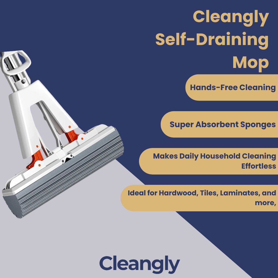 Cleangly Self-Draining Mop (Comes with 2 Mop Heads Included)